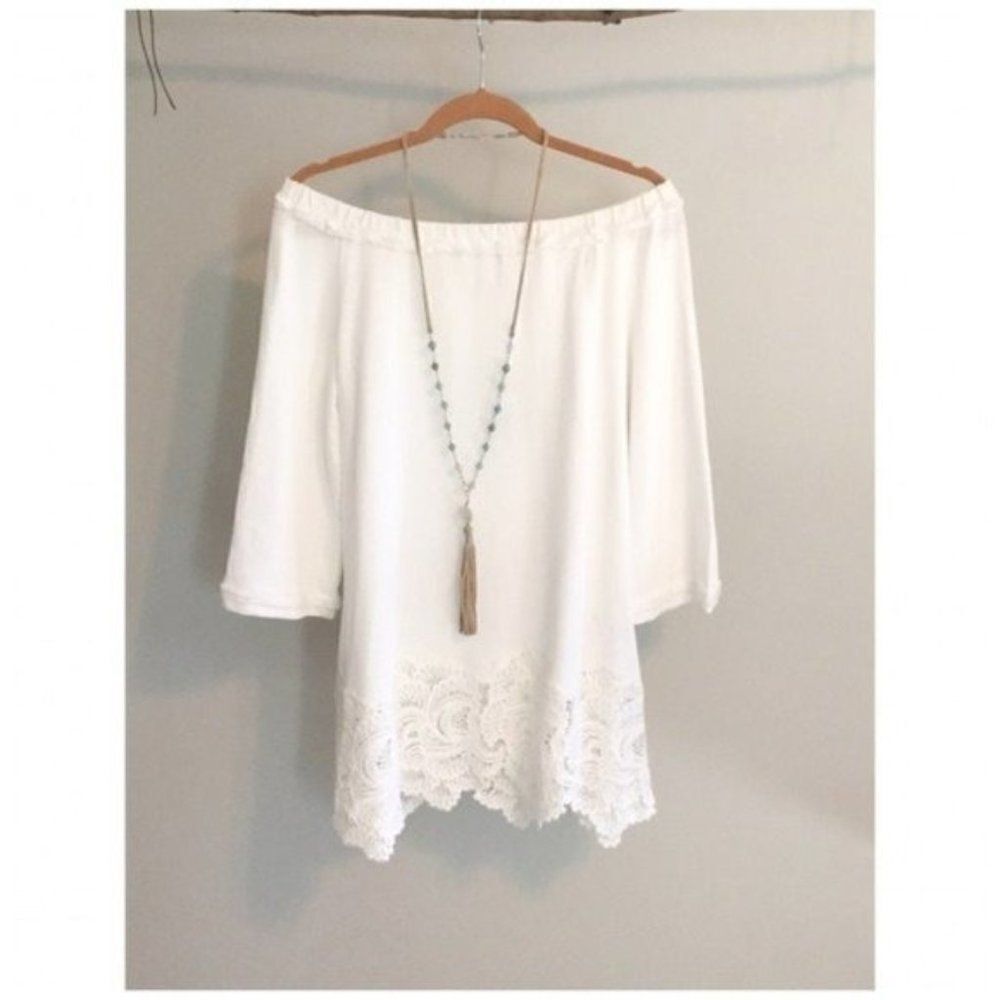 OFF Shoulder Ivory Tunic with Lace Detail